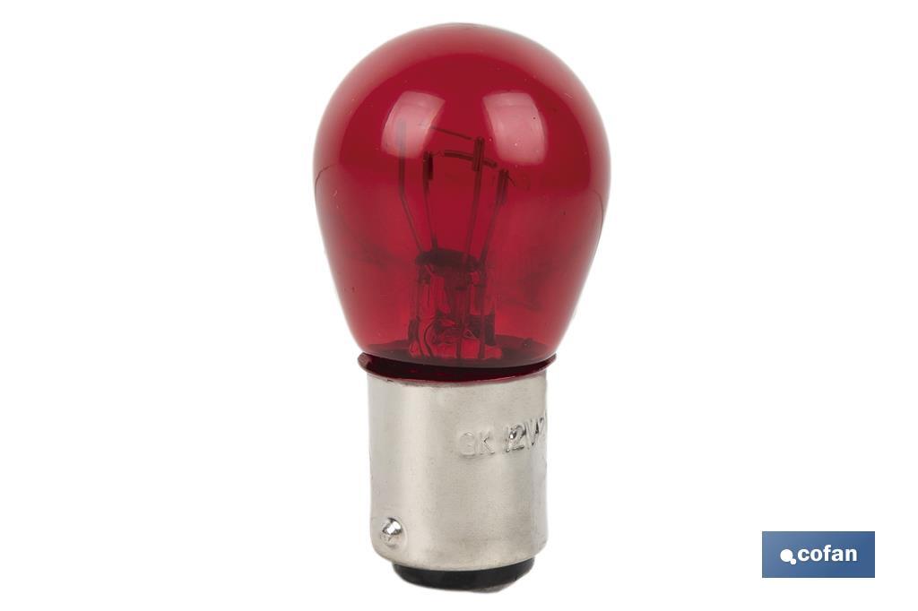 LÁMPARA COFAN 2 POLOS ROJA CENTRADA P21/5W (BAY15D) 12V VENTA UNITARIA