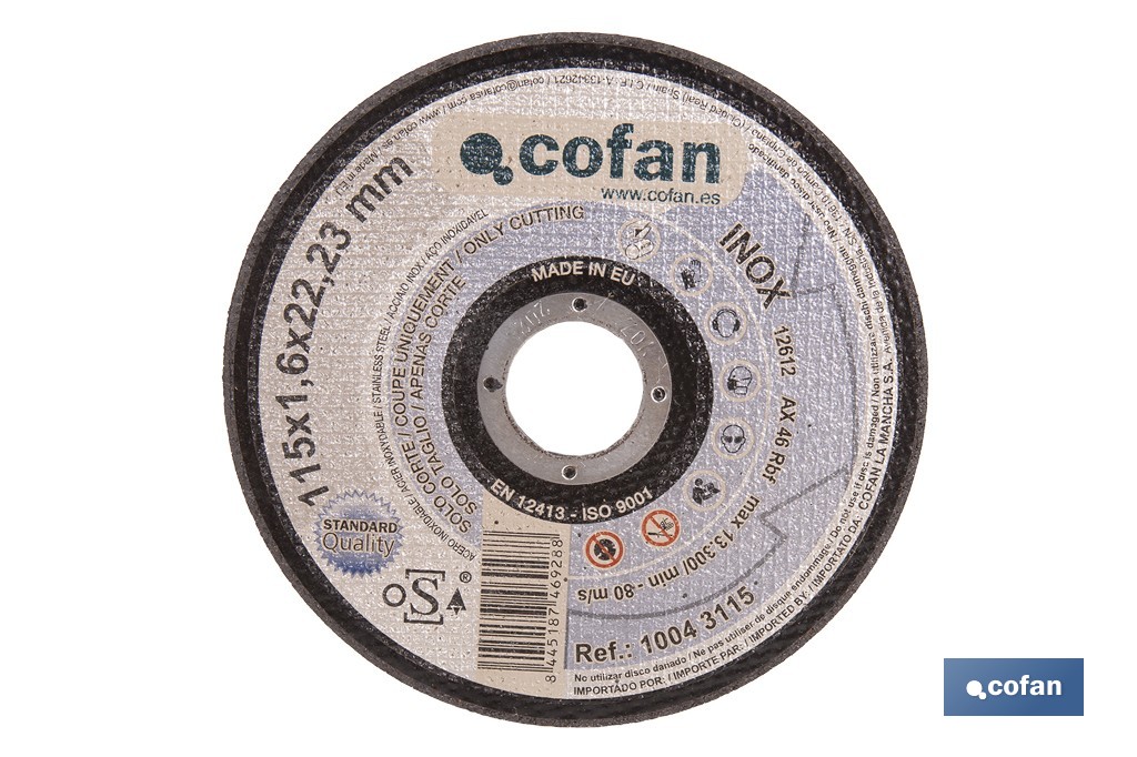 DISCO CORTE - 115X1,6X22,23 METAL STAND.