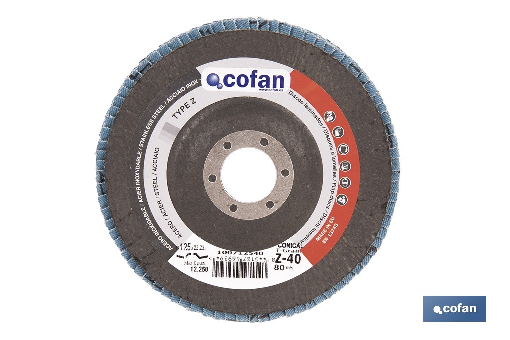 DISCO LAMINADO PROFESIONAL INCLINADO 125 MM. - GRANO 40 ZIRCONIO