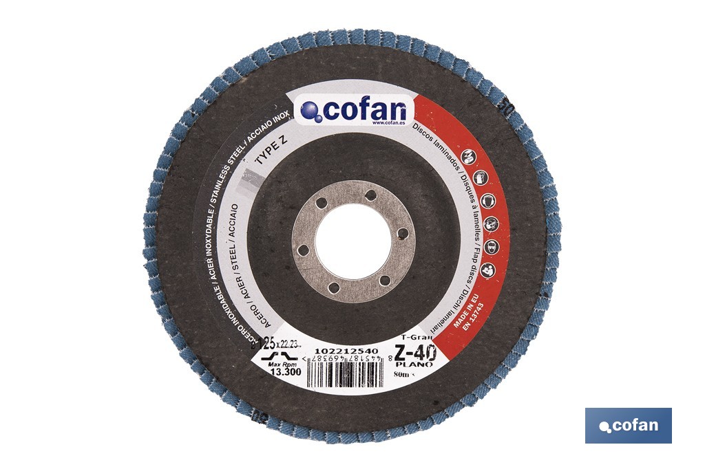 DISCO LAMINADO PROFESIONAL PLANO 125 MM. G-40 ZIRCONIO