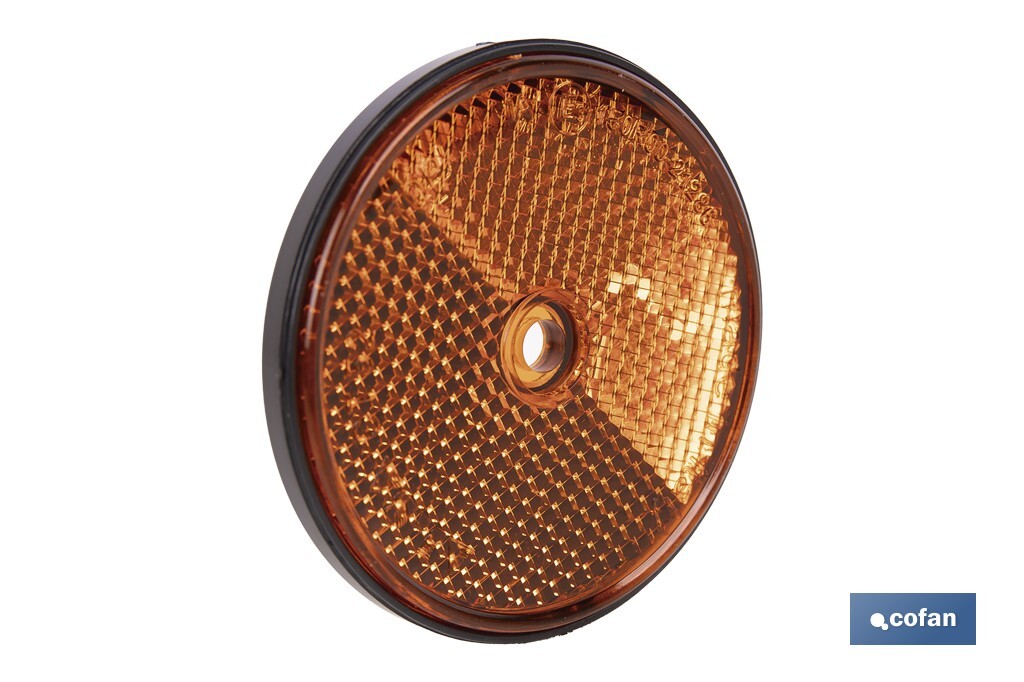 CATADIÓPTRICO REDONDO ÁMBAR Ø60 MM CON AGUJERO SIN TORNILLO