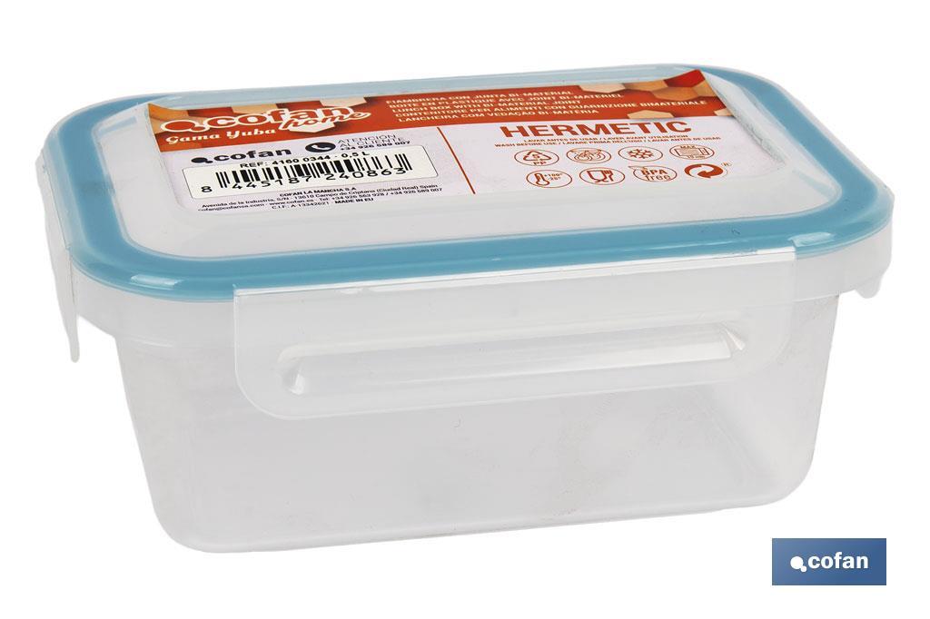 FIAMBRERA AZUL RECTANGULAR CON JUNTA BI-MATERIA MODELO YUBA 1 L