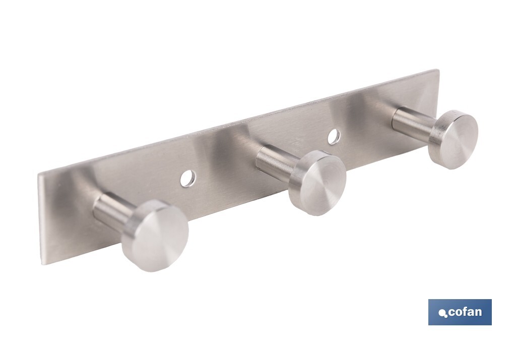 PERCHERO DE PARED DE ACERO INOXIDABLE 304 CON 3 POMOS 15,6 X 2,7 X 2,8 CM