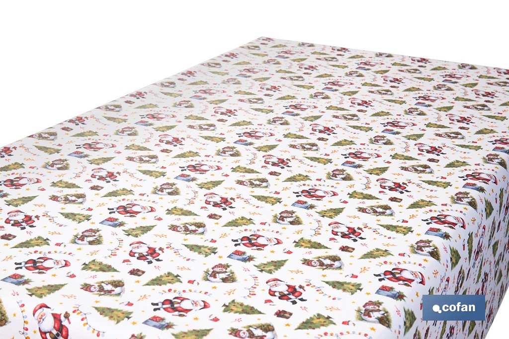 ROLLO DE MANTEL RESINADO ANTIMANCHAS ENTRE PINOS Y REGALOS 75% ALGODÓN 25% POLIÉSTER 1,40 X 15 M