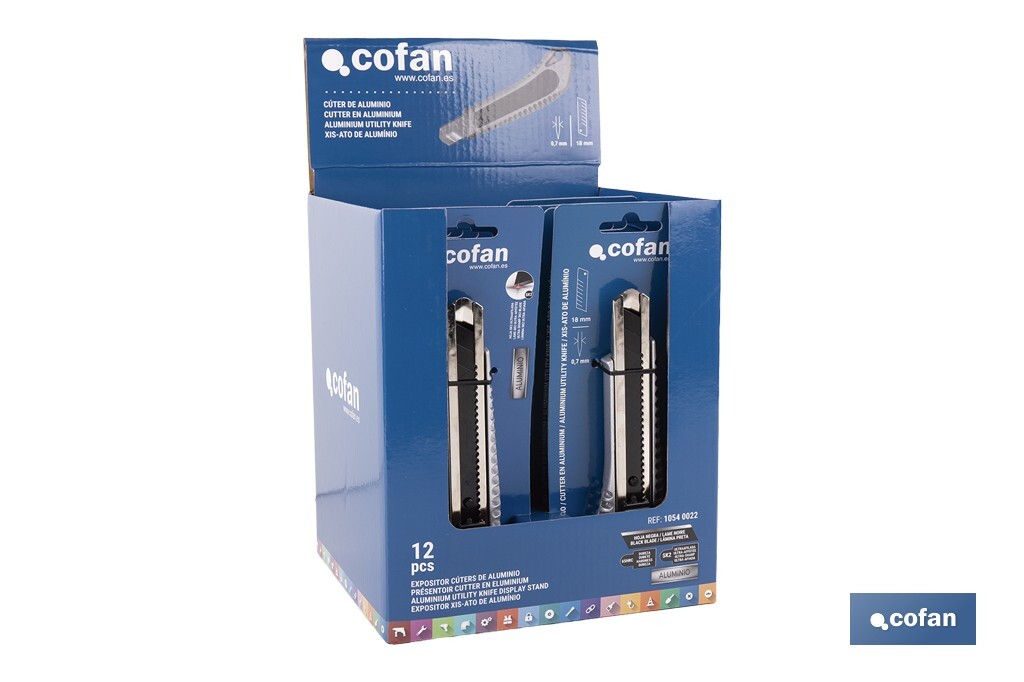 EXPOSITOR DE CÚTER DE ALUMINIO 18 MM 12 UDS. (PACK: 1 UDS)