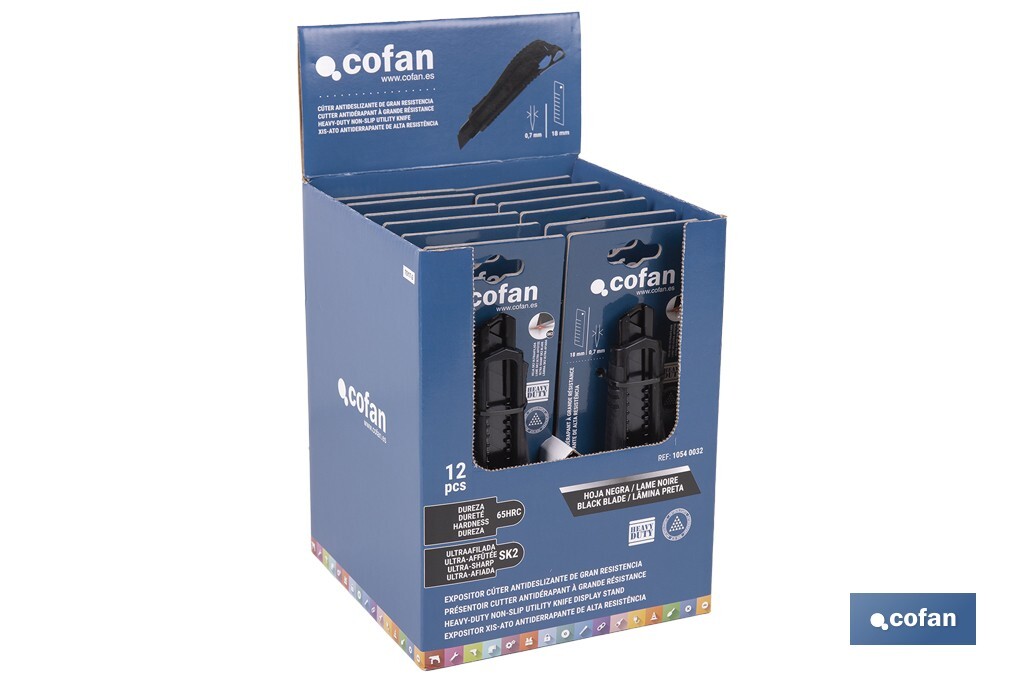 EXPOSITOR DE CÚTER ANTIDESLIZANTE HEAVY DUTY 18 MM 12 UDS. (PACK: 1 UDS)