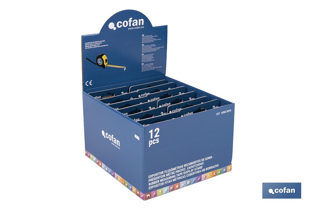 EXPOSITOR DE FLEXÓMETROS CON PROTECCIÓN DE GOMA 16 MM X 3 M 12 UDS. (PACK: 1 UDS)