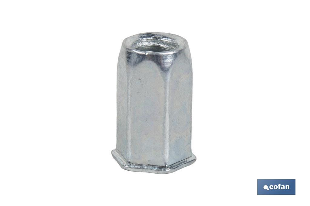 TUERCAS REMACHABLES HEXAGONAL CABEZA REDUCIDA ACERO M4 (PACK: 1000 UDS)