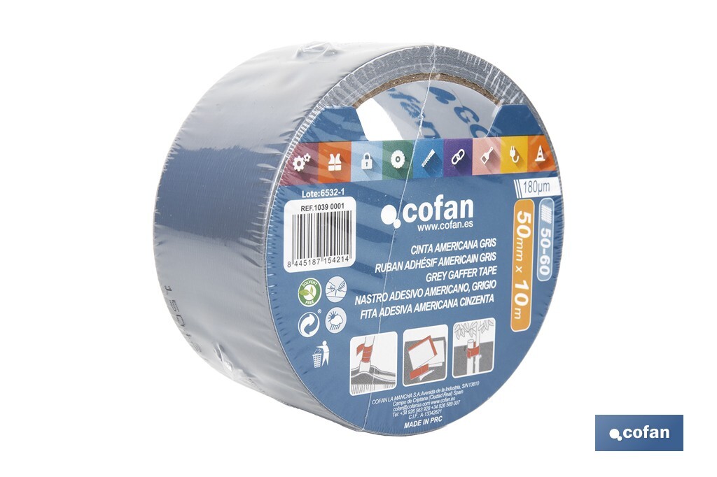 CINTA AMERICANA GRIS 180 MICRAS 48 MM X 50 M (PACK: 1 UDS)