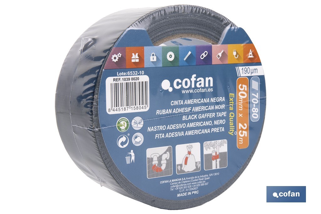 CINTA AMERICANA NEGRA 190 MICRAS 50 MM X 25 M (PACK: 1 UDS)