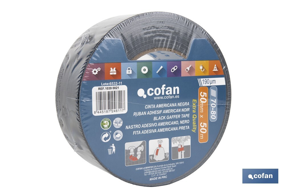 CINTA AMERICANA NEGRA 190 MICRAS 50 MM X 50 M (PACK: 1 UDS)