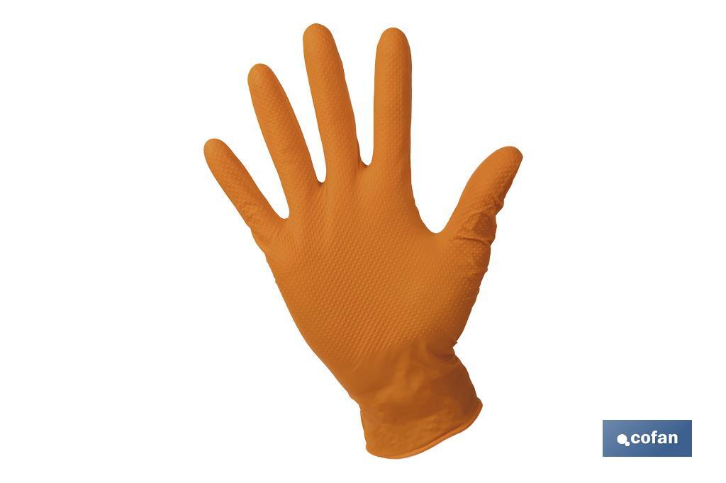 CAJA 100 UDS. GUANTES DE NITRILO NARANJA DIAMANTADO 8,5 G TALLA XL (PACK: 1 UDS)