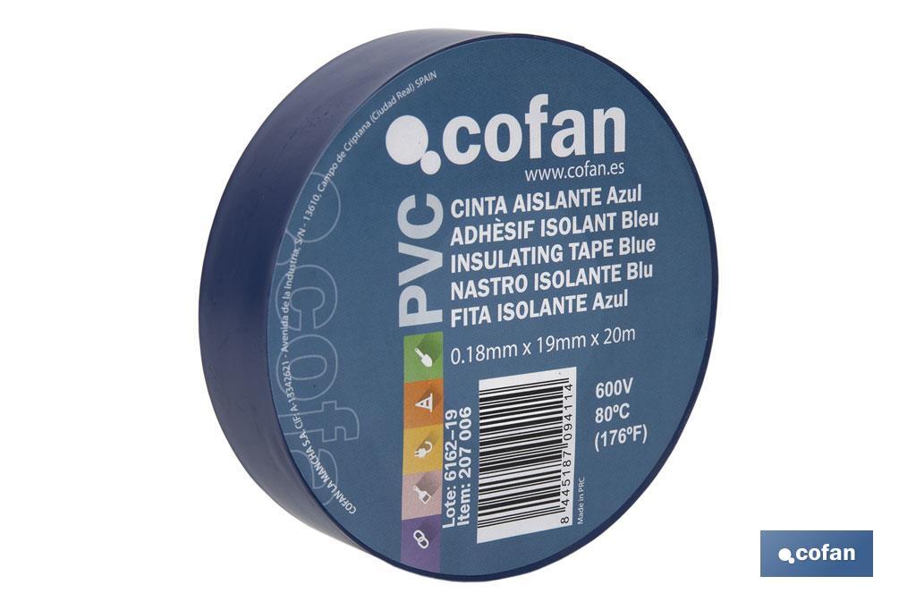 CINTA AISLANTE 180 Micras AZUL 19mmX20 Metros (PACK: 10 UDS)