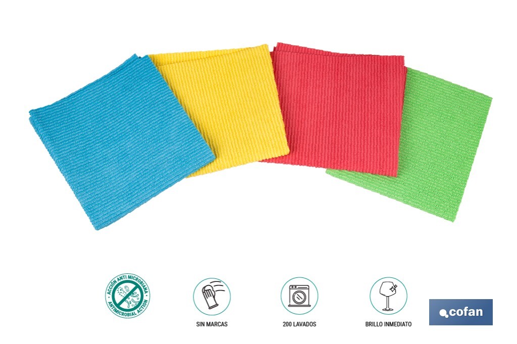 PACK DE 4 BAYETAS DE ALTA CALIDAD AZUL, ROJO, AMARILLO , VERDE 38 X 35 CM (PACK: 1 UDS)