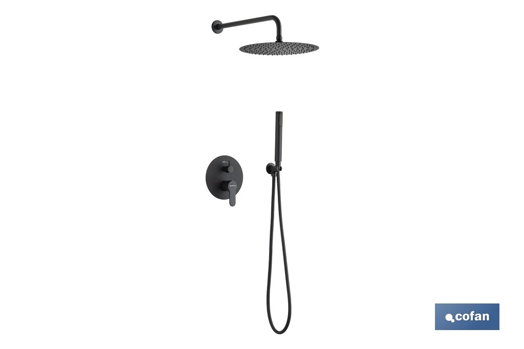 CONJUNTO DE DUCHA EMPOTRADA MONOMANDO REDONDA NEGRO MATE (PACK: 1 UDS)