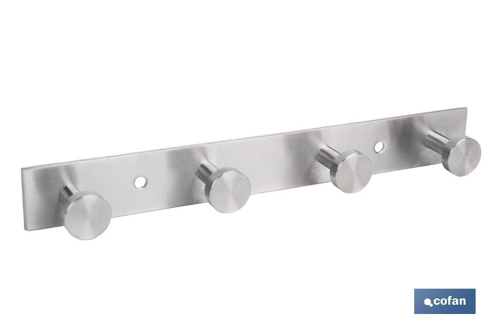 PERCHERO DE PARED DE ACERO INOXIDABLE 304 CON 4 POMOS 21,6 X 2,7 X 2,8 CM (PACK: 1 UDS)