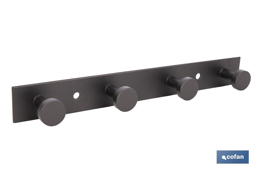 PERCHERO DE PARED NEGRO DE ACERO CON 4 POMOS 21,6 X 2,7 X 2,8 CM (PACK: 1 UDS)