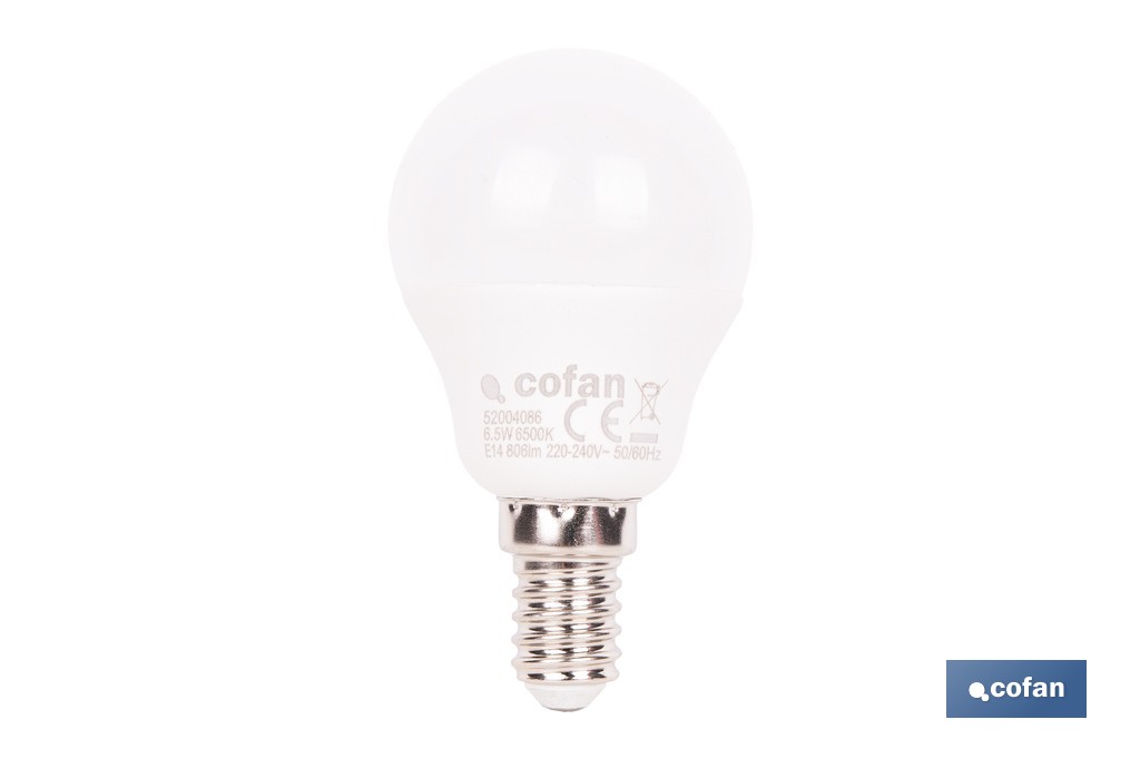 BOMBILLA LED ESFÉRICA E14 6.5 W 806 LM 6500 K (PACK: 1 UDS)