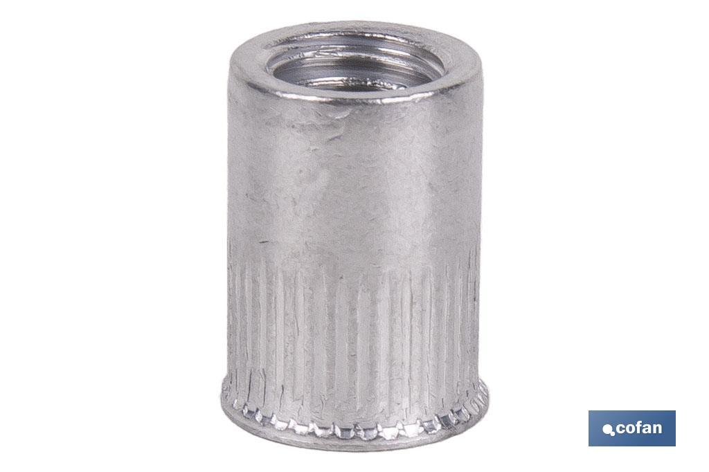 TUERCAS REMACHABLES CILÍNDRICAS RANURADAS FONDO ABIERTO CABEZA REDUCIDA ALUMINIO M4 X 10