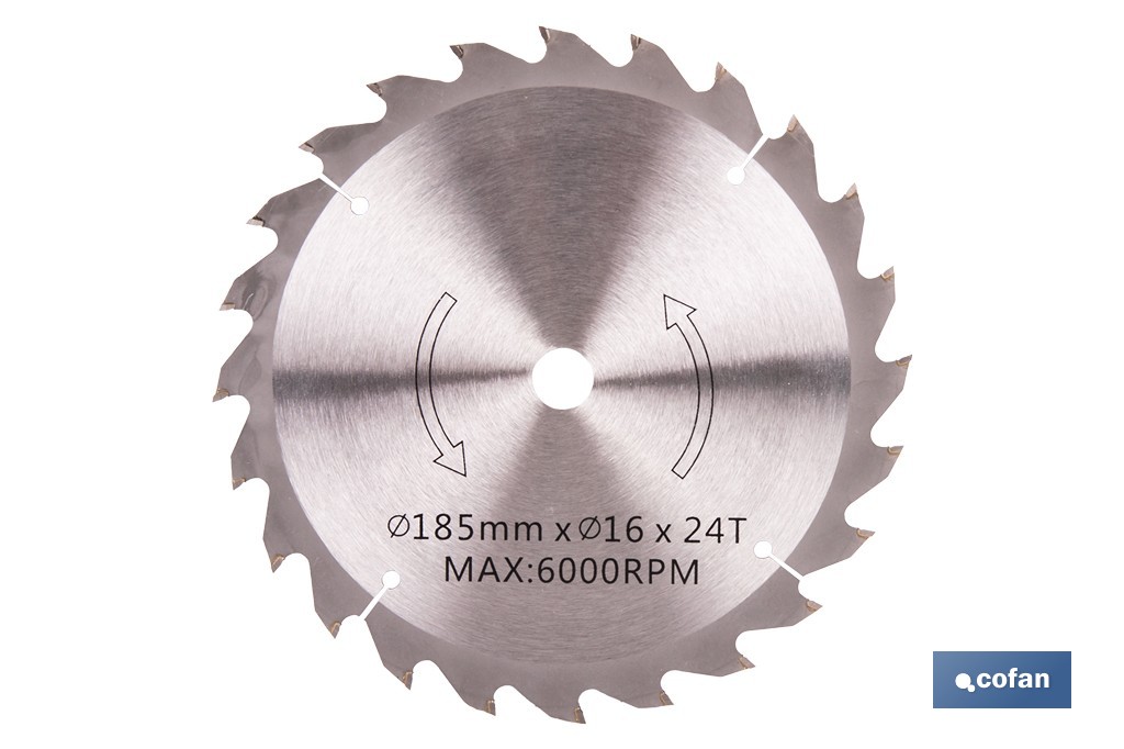 DISCO CORTE PARA MADERA Ø185 MM X 16 MM X 2,4 MM X 24 DIENTES