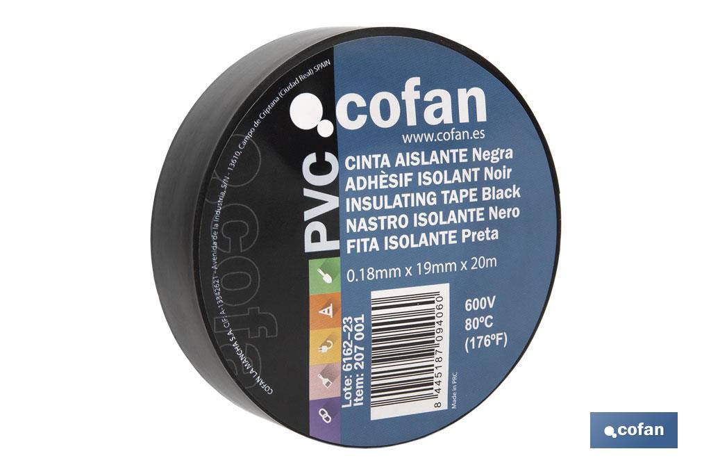 CINTA AISLANTE 180 Micras NEGRA 19mmX20 Metros venta unitaria (PACK: 1 UDS)