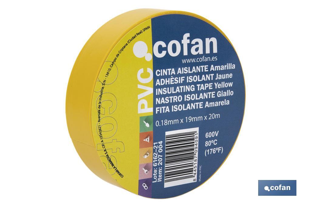 CINTA AISLANTE 180 Micras AMARILLA 19mmX20 Metros (PACK: 10 UDS)