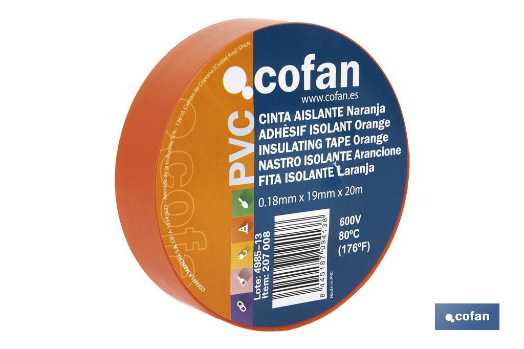 CINTA AISLANTE 180 Micras NARANJA 19mmX20 Metros (PACK: 10 UDS)