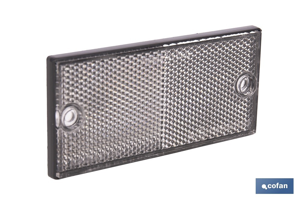 CATADIÓPTRICO RECTANGULAR BLANCO 106 X 50 MM CON AGUJERO SIN TORNILLO