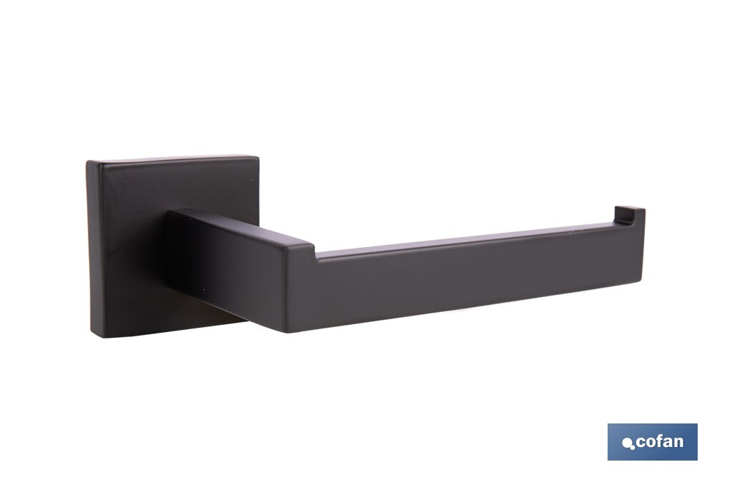 PORTARROLLOS/TOALLERO NEGRO MATE DE ACERO CON DISEÑO CUADRADO GAMA FAIAL 16 X 8 X 5,5 CM