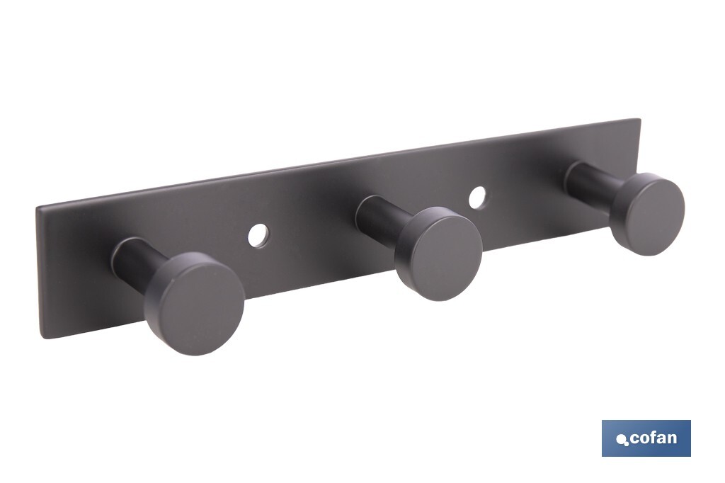 PERCHERO DE PARED NEGRO DE ACERO CON 3 POMOS 15,6 X 2,7 X 2,8 CM