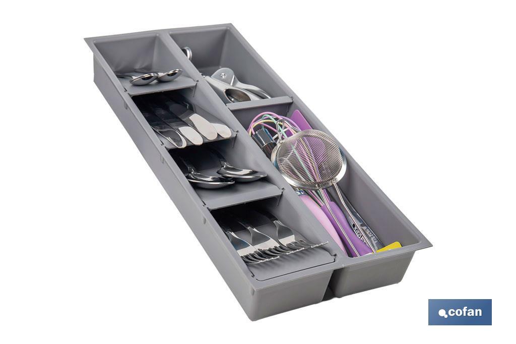 ORGANIZADOR PARA CAJON CON SEPARADORES COLOR GRIS 20 X 45 X 6.5 CM