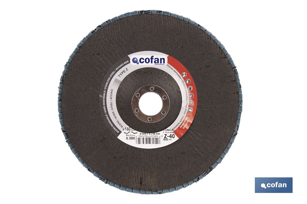 DISCO LAMINADO PROFESIONAL INCLINADO 178 MM. - GRANO 40 ZIRCONIO (PACK: 1 UDS)