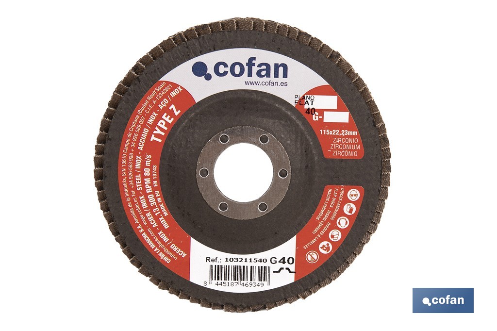DISCO LAMINADO ESTANDAR PLANO 115 MM. G-60 ZIRCONIO (PACK: 5 UDS)