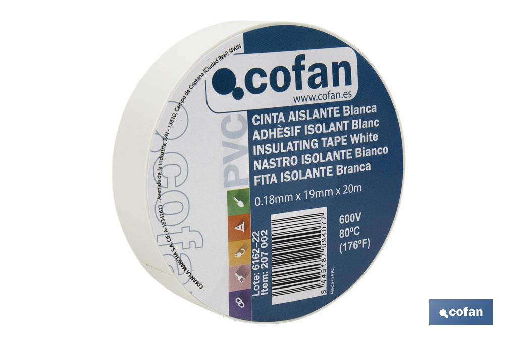 CINTA AISLANTE 180 Micras BLANCA 19mmX20 Metros (PACK: 10 UDS)