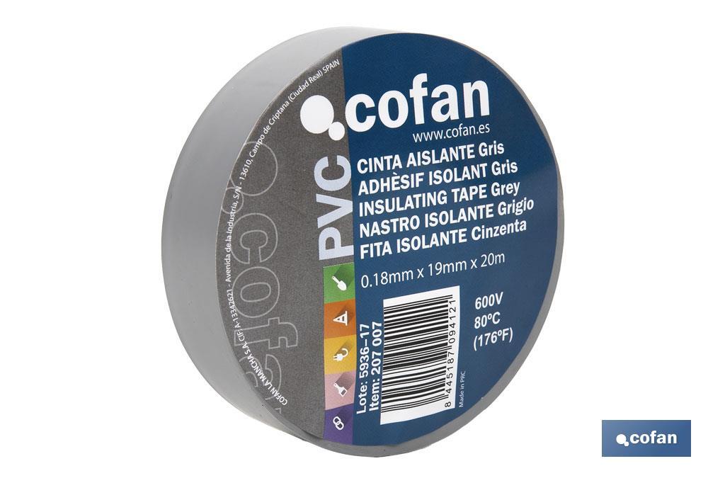 CINTA AISLANTE 180 Micras GRIS 19mmX20 Metros venta unitaria (PACK: 1 UDS)