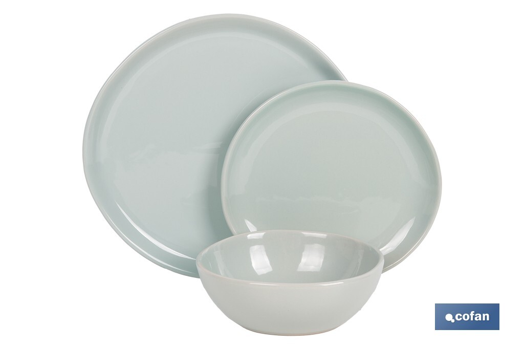 VAJILLA DE CERÁMICA VERDE ESMALTADA CON DISEÑO IRREGULAR 12 PIEZAS (PACK: 1 UDS)