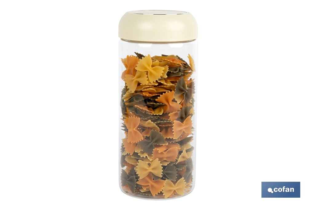 BOTE DE VIDRIO BOROSILICATO CON TAPA BEIGE GAMA LAUREL 1300 ML (PACK: 1 UDS)