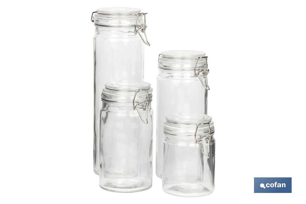 SET 4  FRASCOS CRISTAL+ CLIP ACERO 2100ML,1500ML,1150ML,750ML (PACK: 1 UDS)