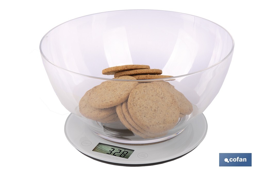 BÁSCULA DE COCINA DIGITAL CON CUENCO DE CAPACIDAD 3,8 L 10 KILOS Ø25,5 X 14 CM (PACK: 1 UDS)