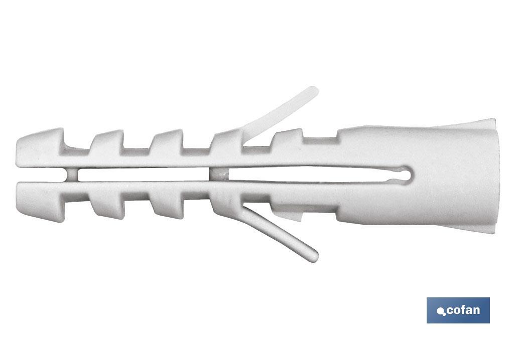 Taco de nylon alado sin collarín | Medidas desde diámetro 4 hasta 16 mm | Para todos los materiales de construcción