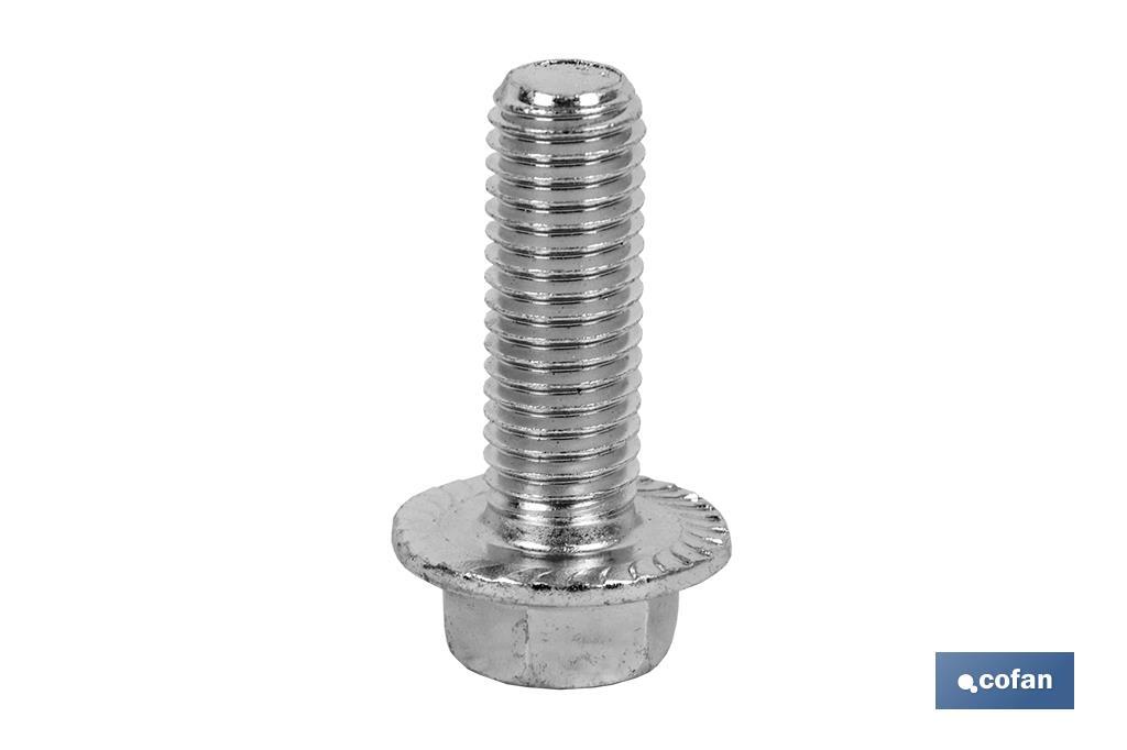 Tornillo Hexagonal con base ranurada DIN 6921 | Clase 8.8 zincado | Medidas desde M-5 hasta M-12