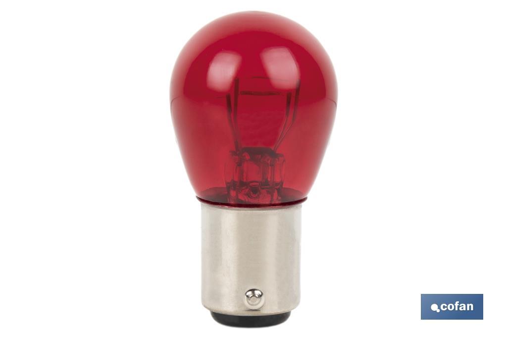 Lámpara de 2 polos descentrada 12 V | Casquillo de tipo BAW15d | Bombilla P21/5W en color rojo