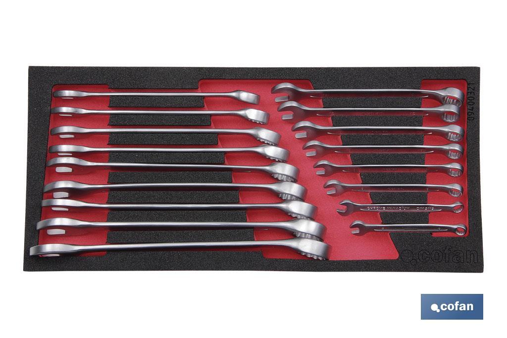 Módulo de espuma con herramientas | Para 1/3 cajón del carro de herramientas cofan | Llaves combinadas 17 piezas