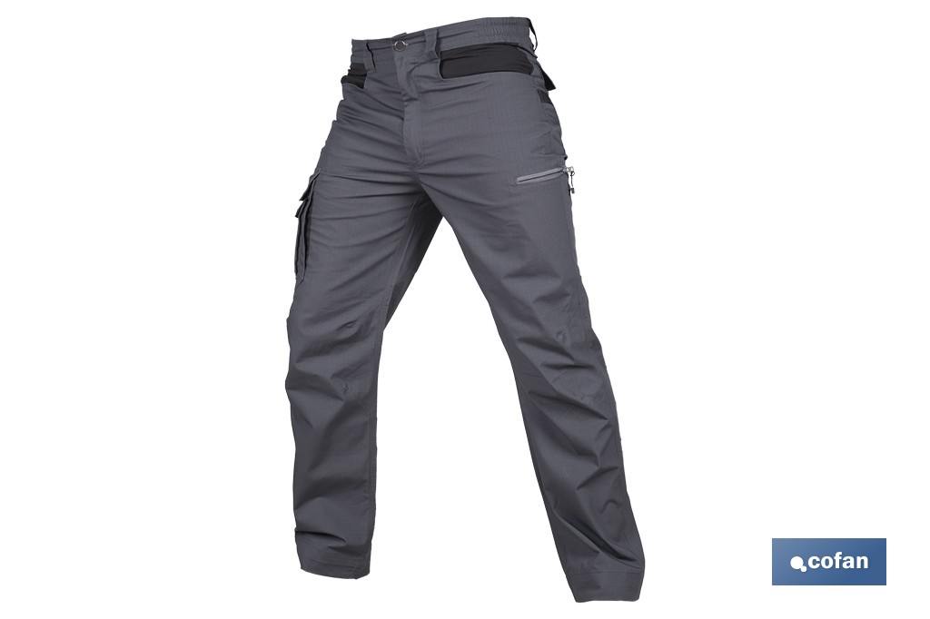Pantalón de trabajo modelo Loki en gris | Elástico, ligero con múltiples bolsillos | Materiales: 65 % poliéster, 32 % algodón |