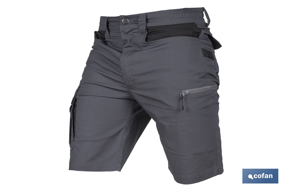 Bermudas de trabajo modelo Frigg en gris y negro | Elásticas, ligeras con múltiples bolsillos y protección lumbar| Materiales: 