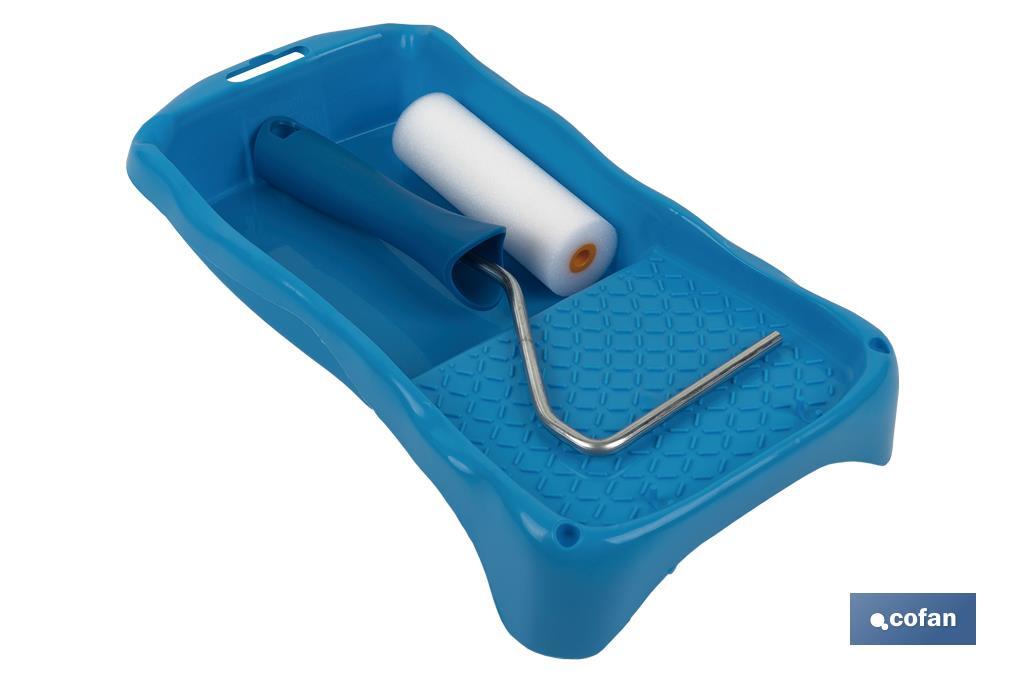 Kit de esmaltar compuesto de rodillo de espuma y cubeta | Medidas de la cubeta 16 x 31 | Medidas del rodillo 11 cm
