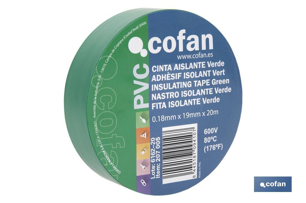 Cinta Aislante 180 Micras | Color verde | Resistente al voltaje, al calor y a diferentes ácidos y alcalinos