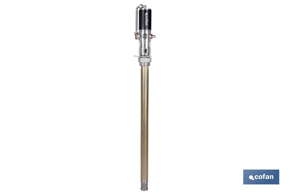 Bomba neumática lubricante | Relación 3:1 | Caudal: 14 LPM | Presión máxima: 10 bares | Disponible para bidones de 60 o 205 lit