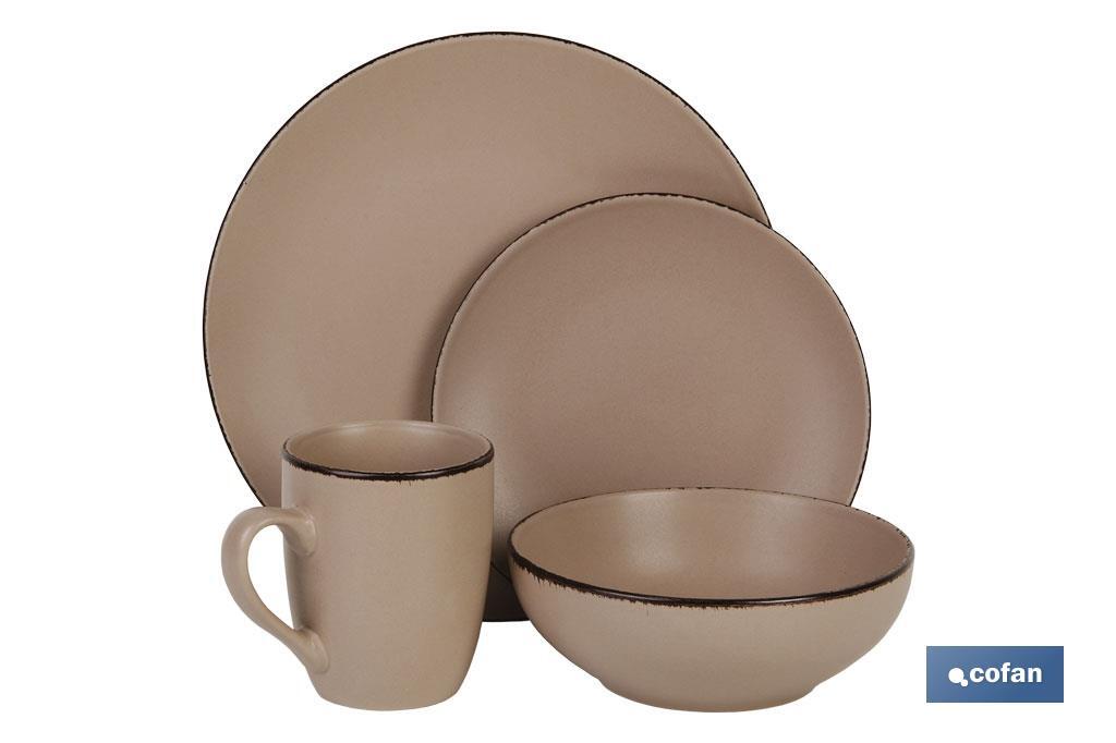 Vajilla de cerámica | 16 piezas | Color marrón mate