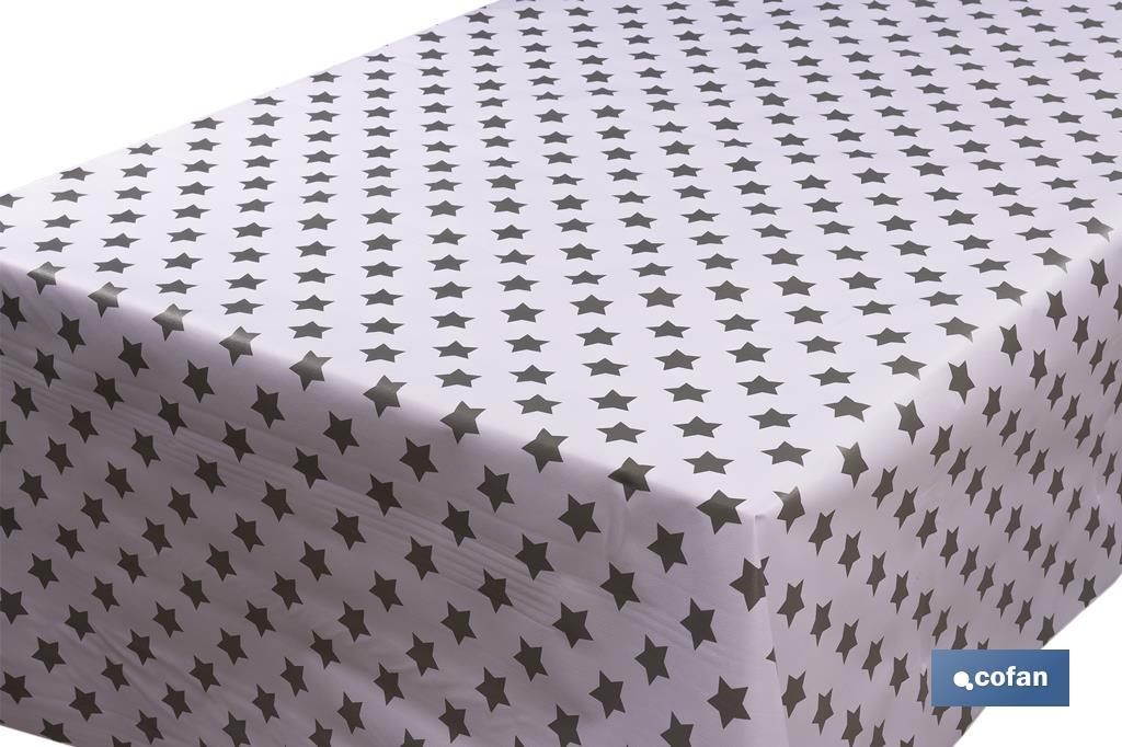 Rollo de hule | Mantel de PVC | Diseño con estrellas | Blanco y gris | Medidas: 1,40 x 25 m